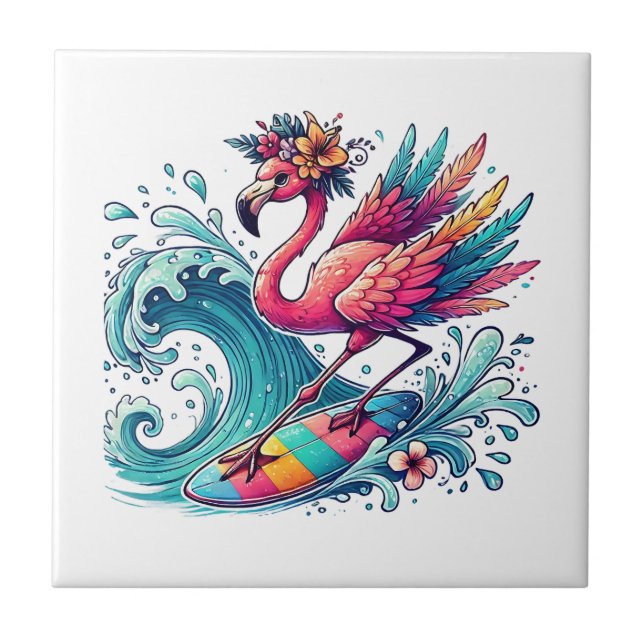 Carreau Flamant rose de plage amusant  (Devant)