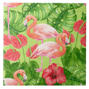 Carreau Flamant rose et plantes tropicaux