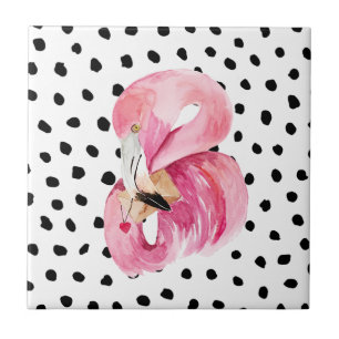 Carreau Flamant rose et points d'aquarelle rose exotique m