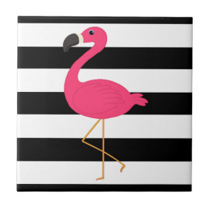 Carreau Flamant rose noir et blanc de rose de rayure