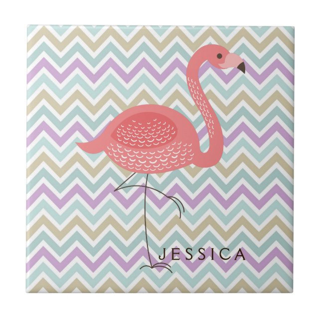 Carreau Flamant rose Rose Avec Chevron Coloré (Devant)