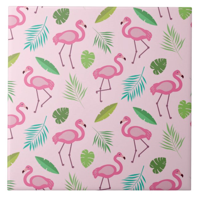 Carreau Flamant rose rose avec Motif Feuille tropical (Devant)