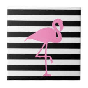 Carreau Flamant rose rose sur les rayures noires et