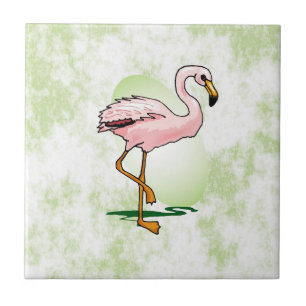 Carreau Flamant rose rose sur pâle - arrière - plan vert
