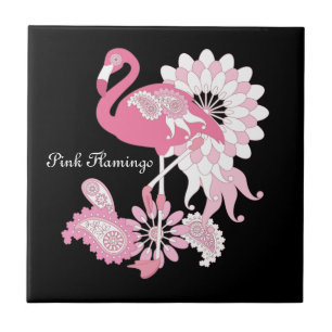 Carreau Flamant Rose Tropical Oiseau Fantaisiste Noir Mode