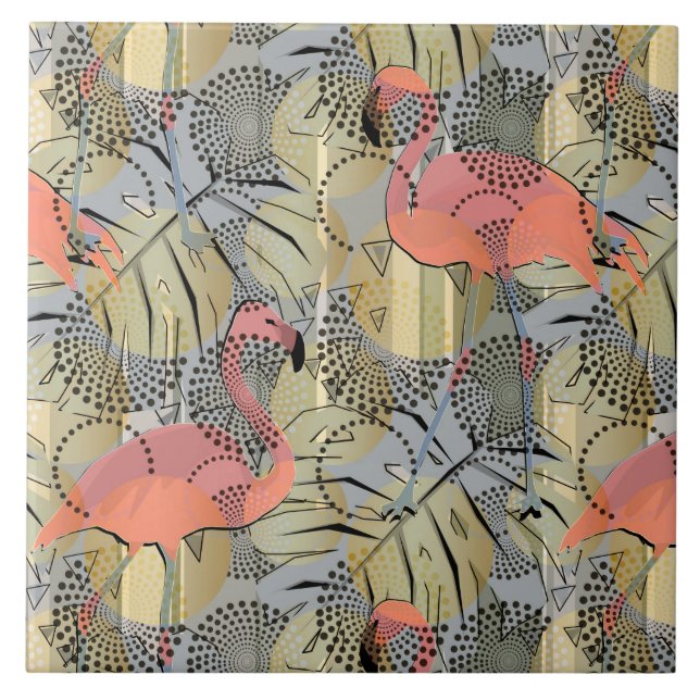 Carreau Flamants roses sur un arrière - plan abstrait (Devant)