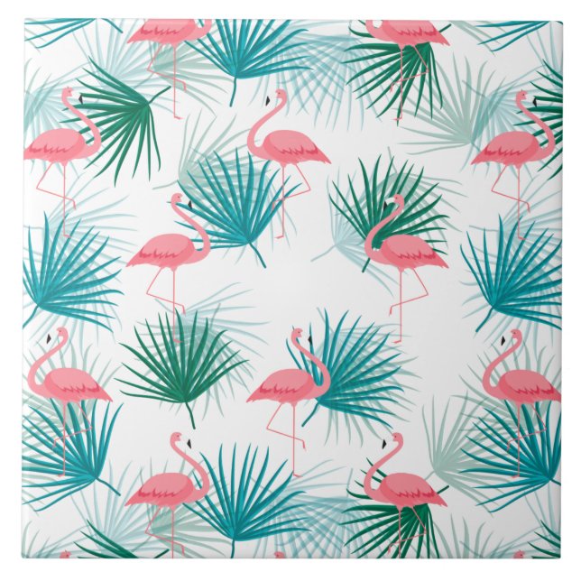 Carreau Flamants Tropicaux Feuilles de Palmier (Devant)