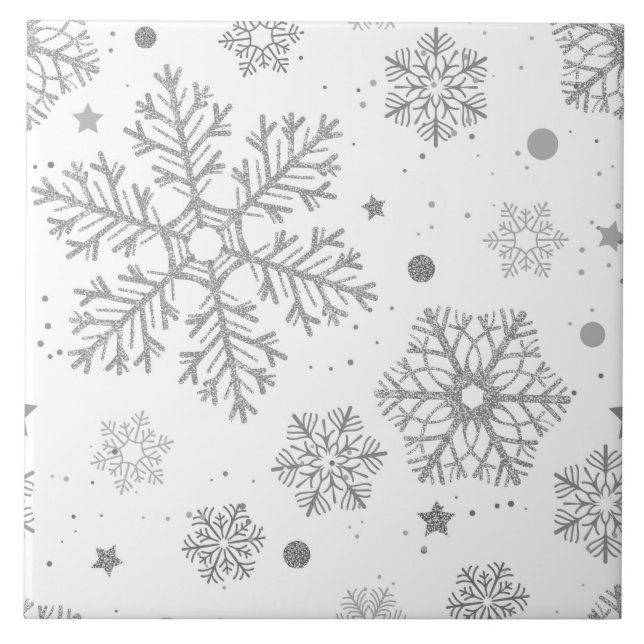 Carreau Flammes de neige en argent sur blanc (Devant)