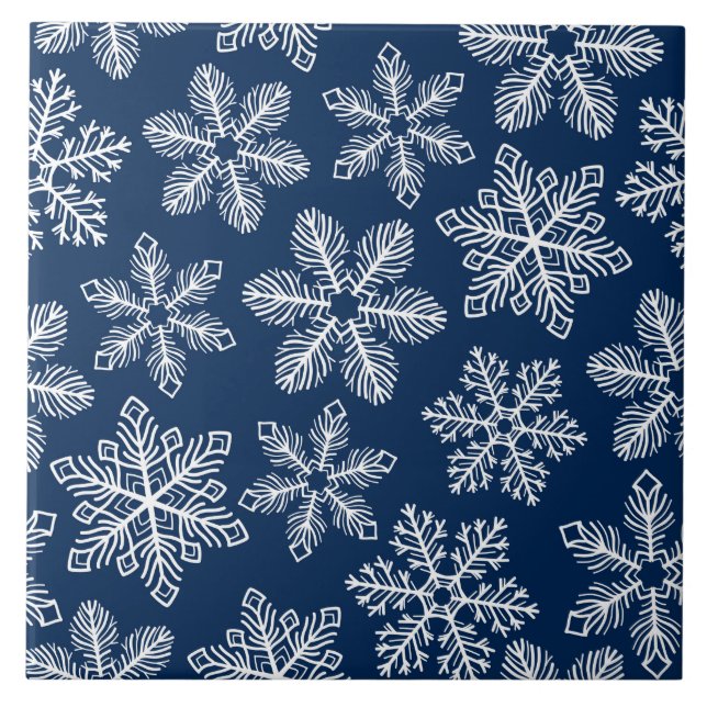 Carreau Flammes de neige sur bleu foncé (Devant)