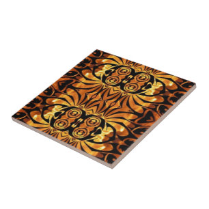 Carreau flammes orange totem autochtone pôle tribal motif