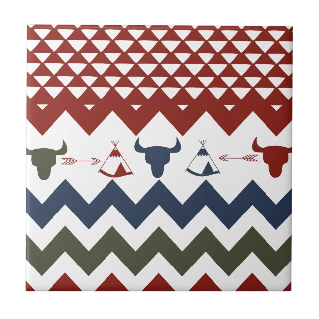 Carreau Flèche de crânes de tipi rouge amérindienne (Devant)