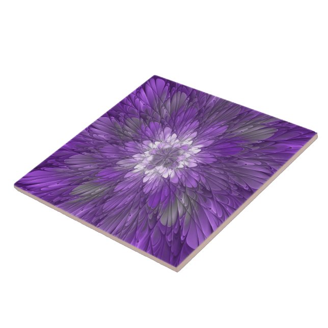 Carreau Fleur abstraite violette psychédélique Art fractal (Côté)