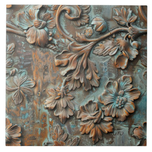 Carreau Fleur Antique Métal Rouillé