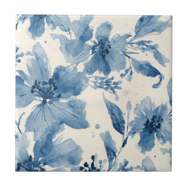 Carreau Fleur aquarelle bleue peinte botanique capricieuse (Devant)