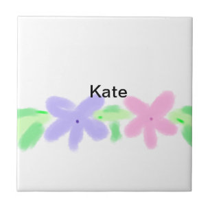 Carreau Fleur aquarelle orange violet ajouter nom texte