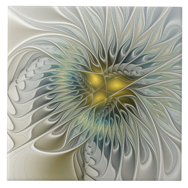Carreau Fleur argentée dorée Fantastique Art fractal abstr (Devant)