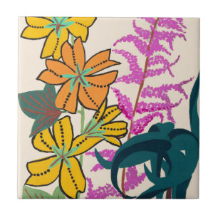 Carreau Fleur Art Déco vibrante magenta et orange