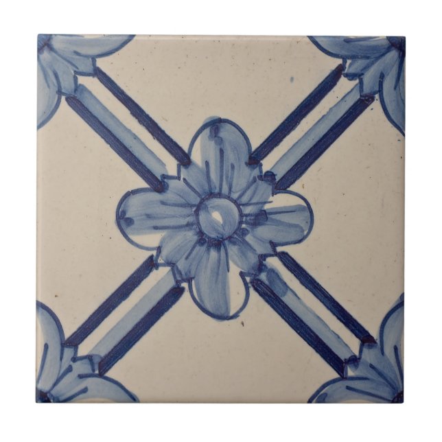 Carreau Fleur azulejos bleu portugais (Devant)