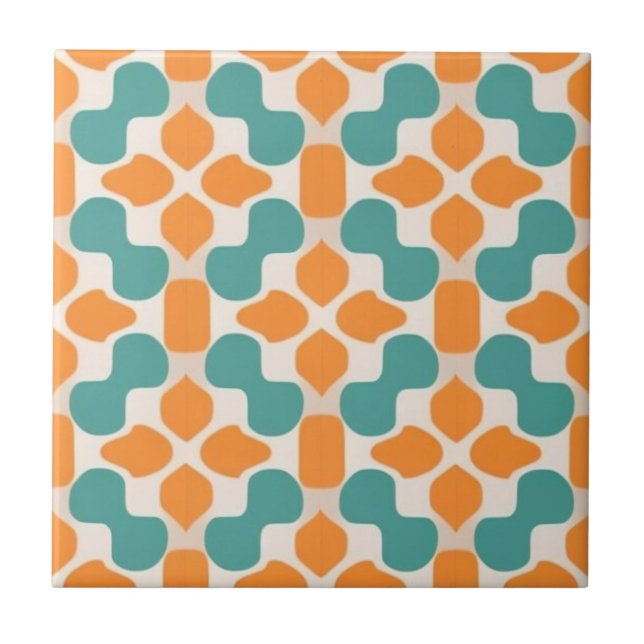 Carreau Fleur blanche, beige, laque bleue et orange (Devant)