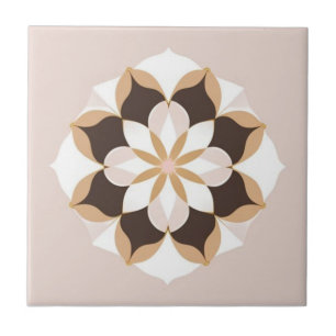 Carreau Fleur blanche, brune et rose pastel