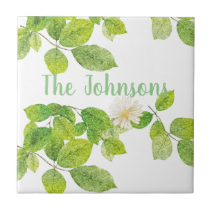 Carreau Fleur blanche et jardin Feuille vert