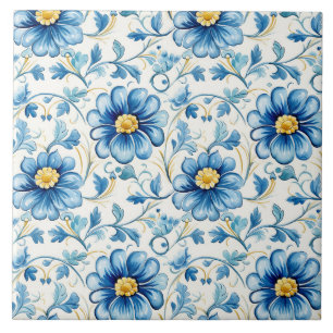 Carreau Fleur Bleue Élégante Vintage
