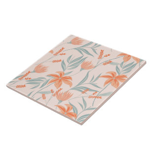 Carreau Fleur botanique orange et sauge pêche douce 