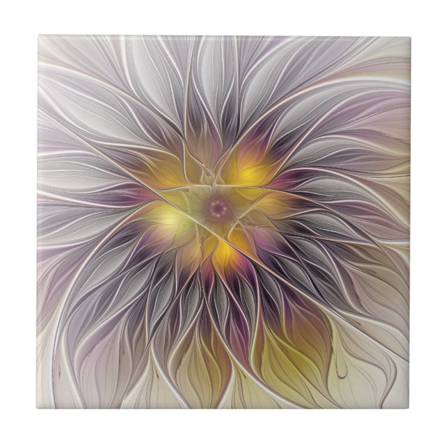 Carreau Fleur colorée lumineuse, fractale moderne abstrait (Devant)