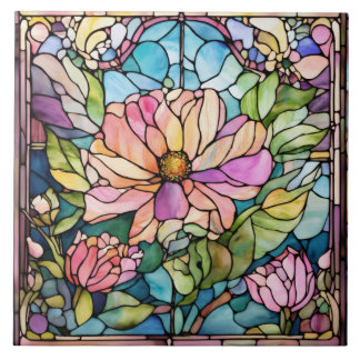Carreau Fleur d'aquarelle en verre