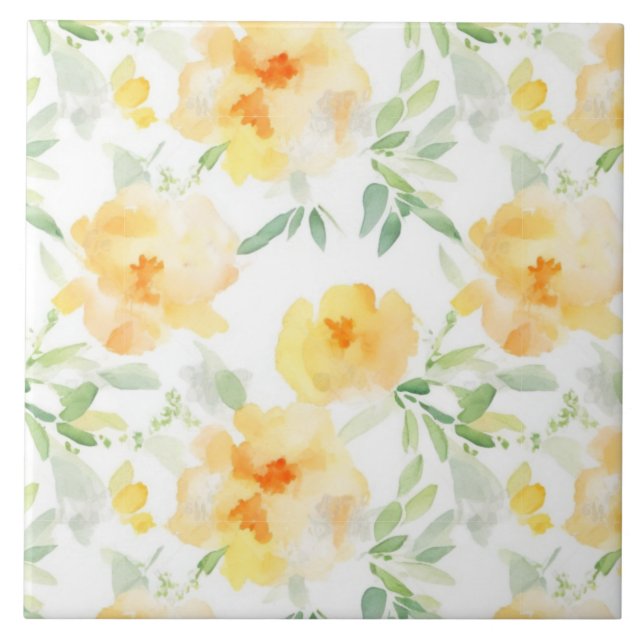 Carreau Fleur d'aquarelle jaune élégant pêche orange  (Devant)