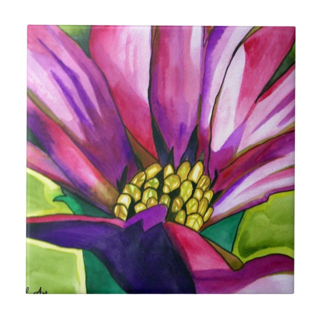 Carreau Fleur d'art aquarelle marguerite africaine violett (Devant)