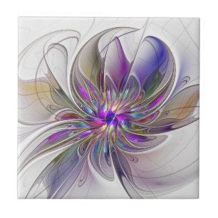 Carreau Fleur d'art fractal abstrait énergique et coloré
