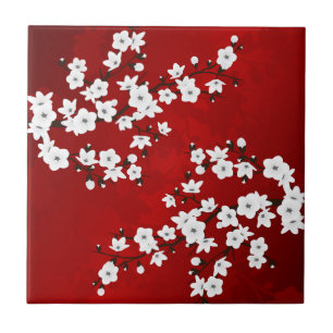 Carreau Fleur d'Asie Cerisier Blanc Rouge