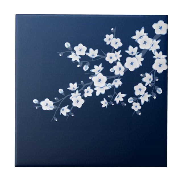 Carreau Fleur de cerisier Navy Blue Blanc (Devant)