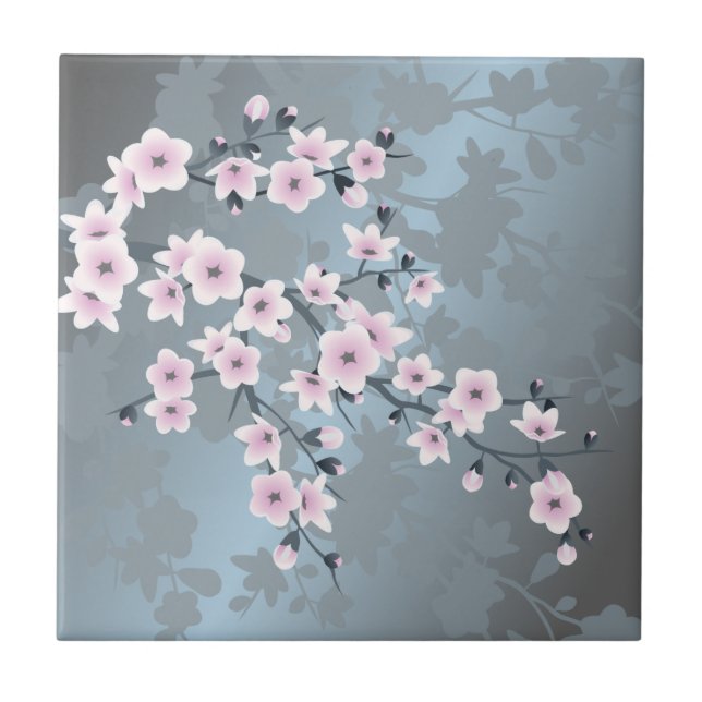 Carreau Fleur de cerisier rose poussiéreux bleu (Devant)