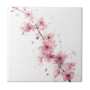 Carreau Fleur de cerisier rose Sakura aquarelle florale