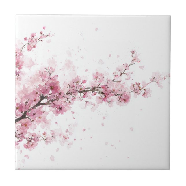 Carreau Fleur de cerisier rose Sakura aquarelle florale (Devant)