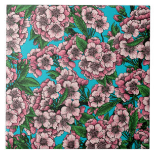 Carreau Fleur de cerisier sur bleu