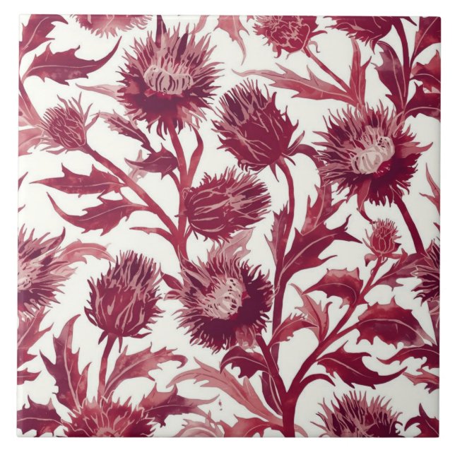 Carreau Fleur de chardon William Morris bordeaux foncé (Devant)