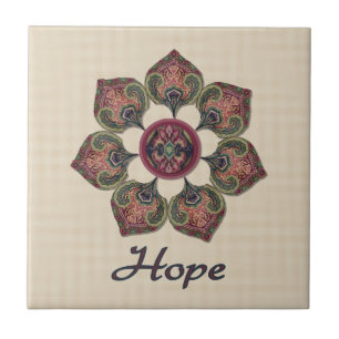 Carreau Fleur de collage de tissu HOPE rouge et bleu