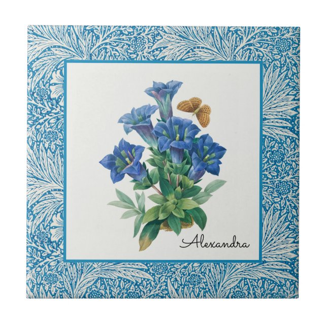 Carreau Fleur de Columbine Bleue à main vintage (Devant)
