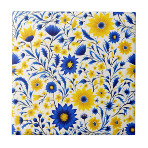 Carreau Fleur de Cornflower romantique Bleu et Jaune Flora
