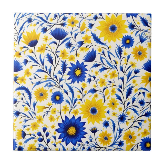 Carreau Fleur de Cornflower romantique Bleu et Jaune Flora (Devant)