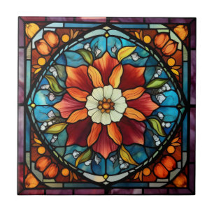 Carreau Fleur de couleur en vitrail