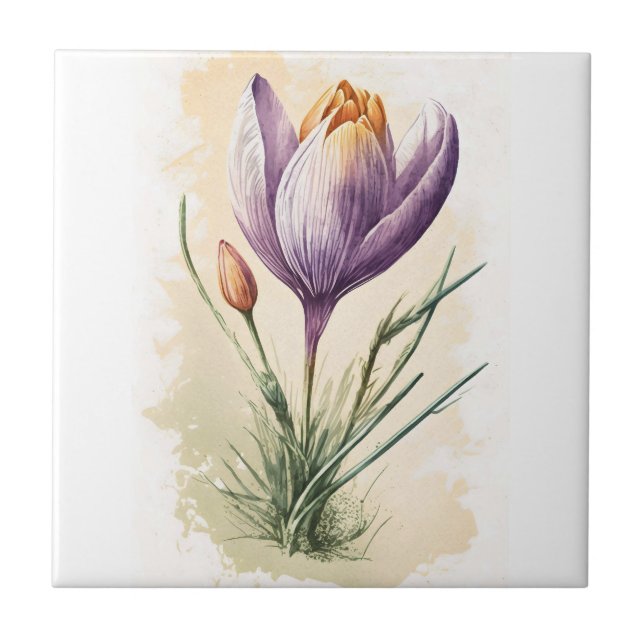 Carreau Fleur de Crocus aquarelle violette Cuisine Salle d (Devant)