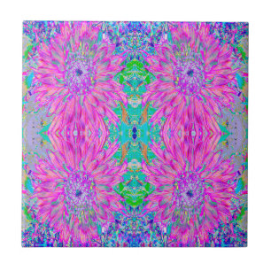Carreau Fleur de Dahlia Artistique Rose Bleu et Violet