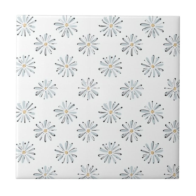 Carreau Fleur de Daisy Bleue Minimaliste (Devant)
