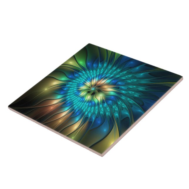 Carreau Fleur de fantaisie lumineuse, fractale abstraite c (Côté)
