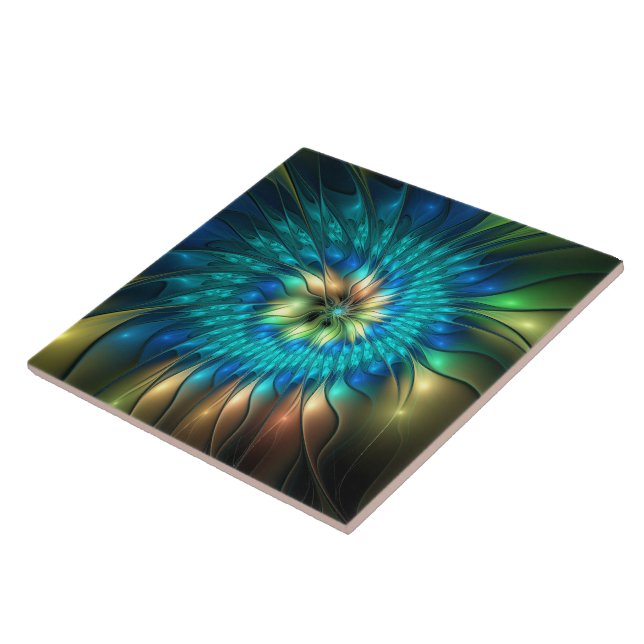 Carreau Fleur de fantaisie lumineuse, fractale abstraite c (Côté)