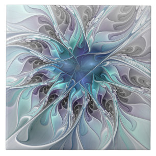 Carreau Fleur de fractale moderne abstraite avec du bleu
